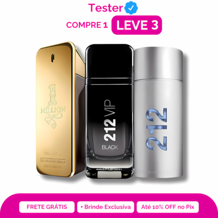 Combo 3 Perfumes Tester - One Million, 212 MEN e 212 VIP Black 100ml