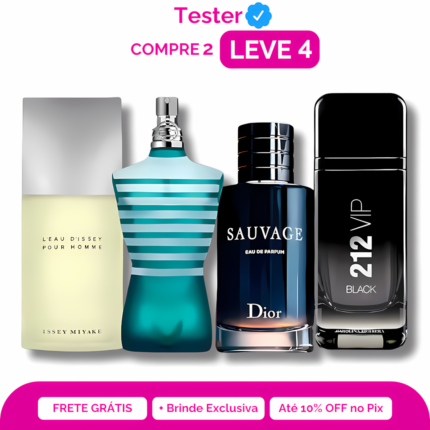Combo 4 Perfumes Tester - L’eau D’issey, 212 VIP Black, Le Male e Sauvage 100ml
